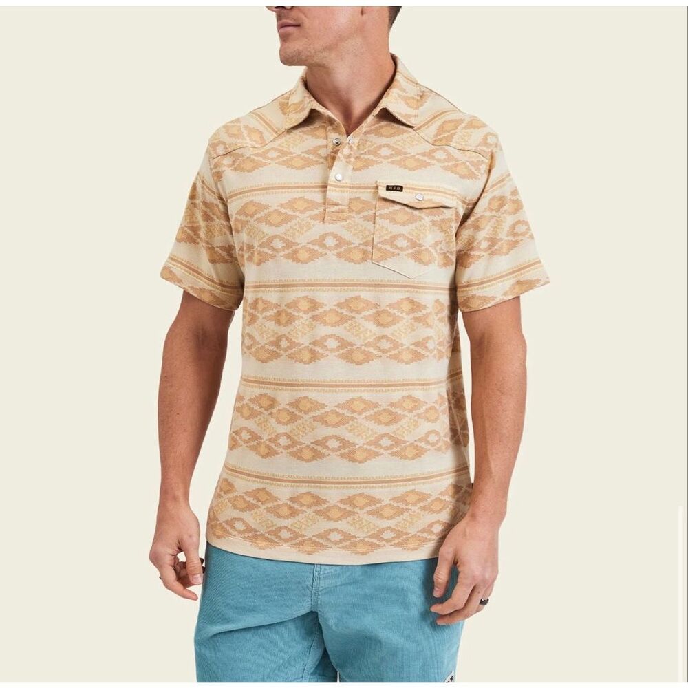 Howler Brothers Tan and Cream Patterned Polo Shirt - Picture 4 of 6
